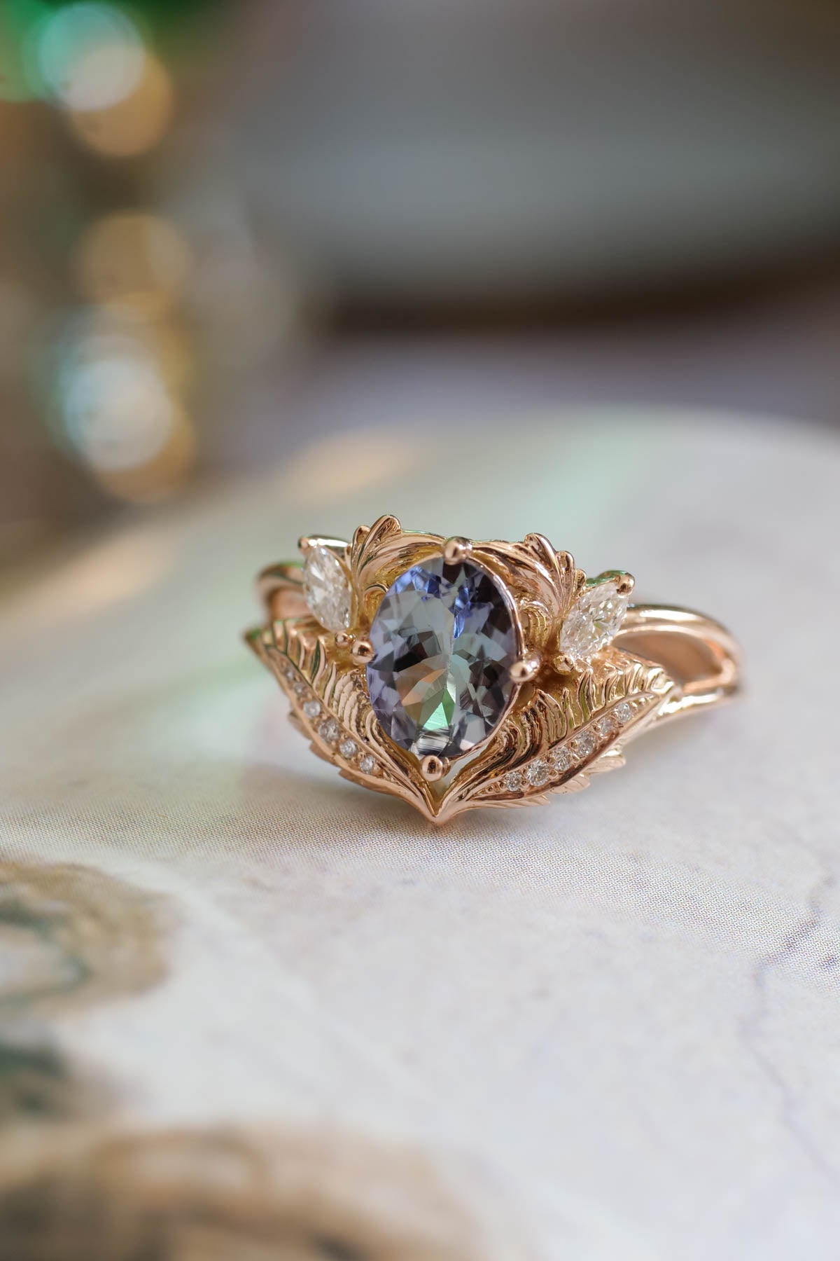 READY TO SHIP: Adonis in 14K rose gold, natural oval bi-color tanzanite 8x6 mm, diamonds, RING SIZE 8.25 US - Eden Garden Jewelry™