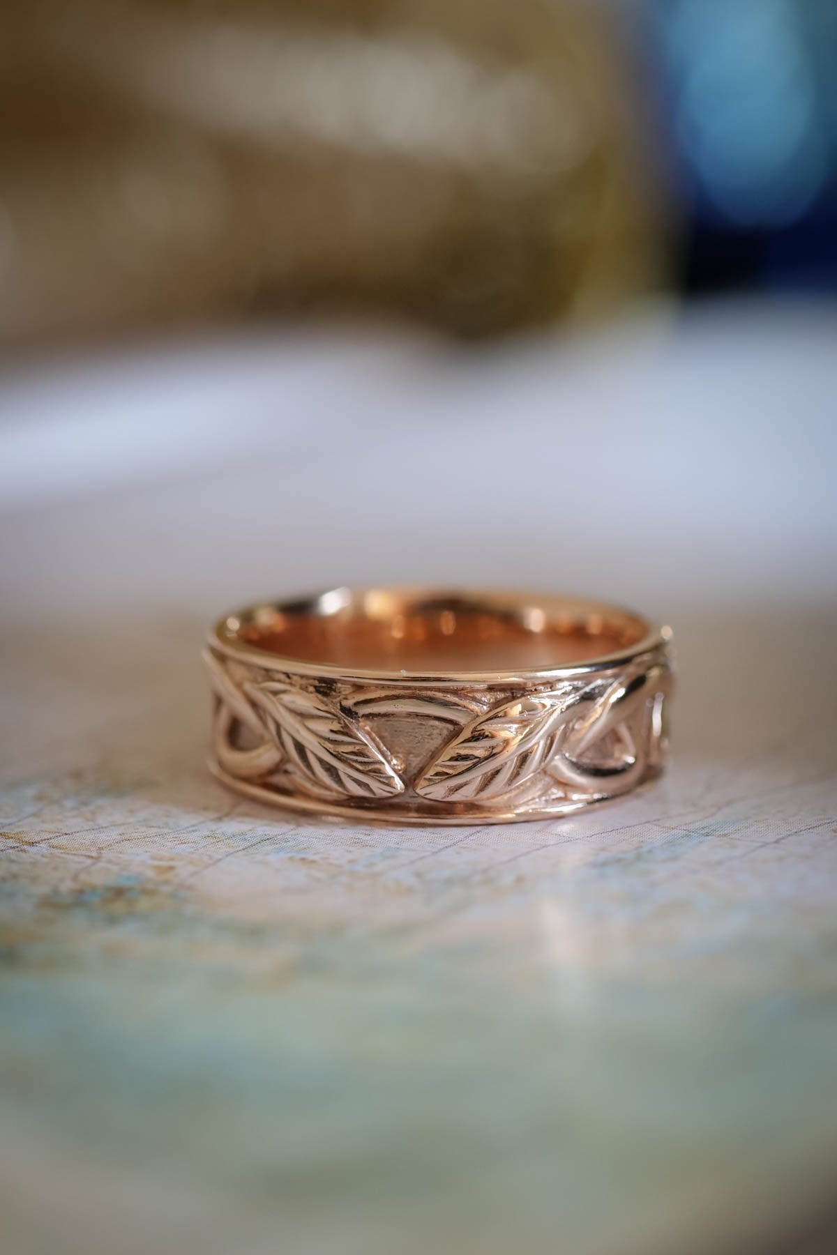 Mens Celtic Knot Wedding Band Irish Inspired Ring 14K Gold