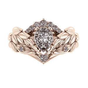 Palmira Crown | custom bridal ring set with pear cut gemstone 7x5 mm - Eden Garden Jewelry™
