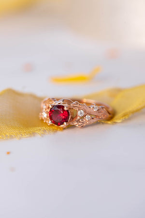 Lab ruby branch engagement ring, rose gold twig proposal ring / Japanese Maple - Eden Garden Jewelry™