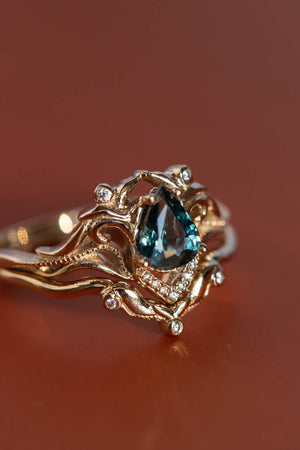 Rose gold engagement ring set with natural teal sapphire and diamonds / Lida small - Eden Garden Jewelry™