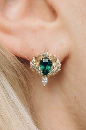 Green sapphire earrings, nature inspired earrings with diamonds / Adonis earrings - Eden Garden Jewelry™