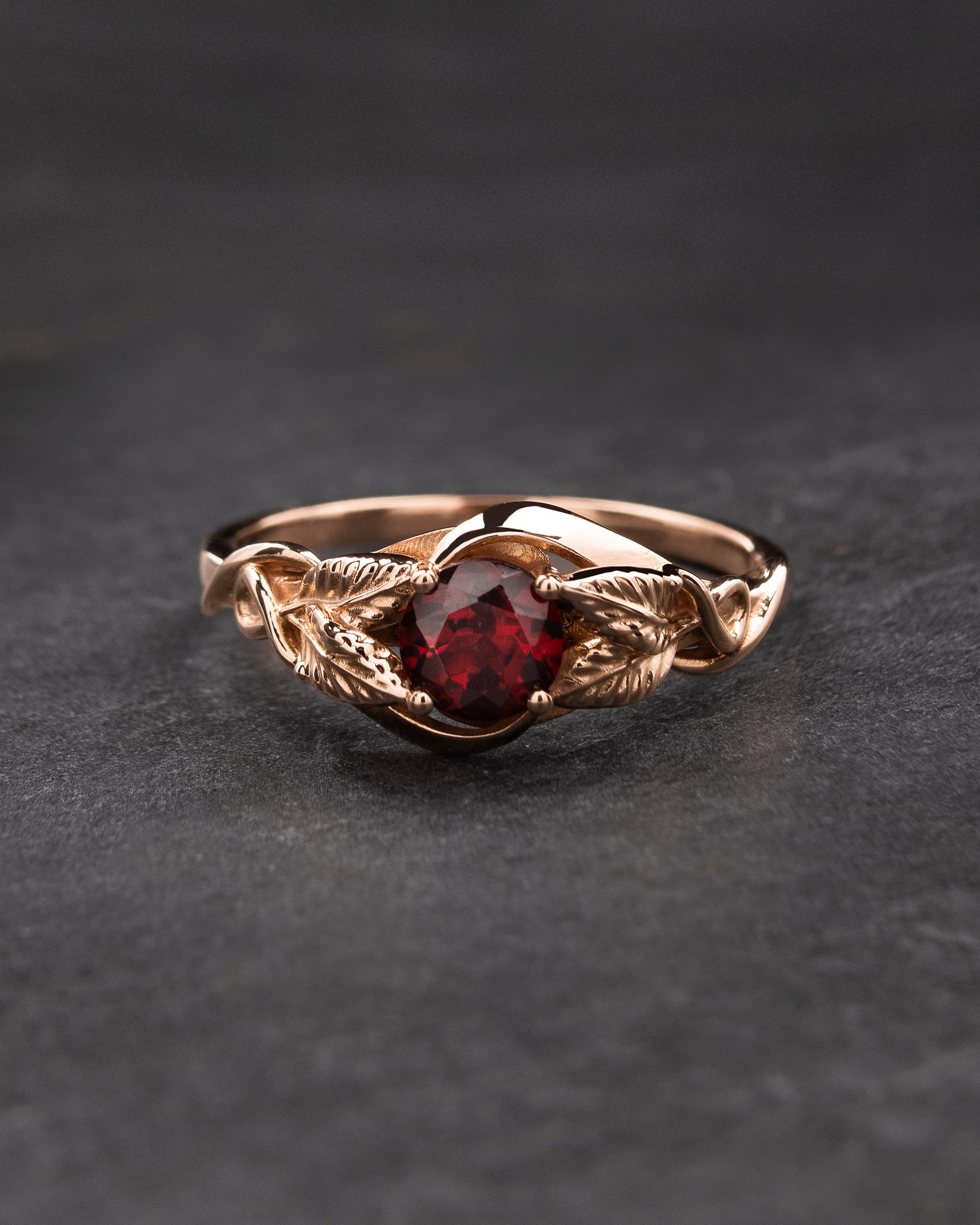 Unique Art Deco Floral Garnet Ring, 14k Solid Gold Garnet Ring, White Gold Leaf Engagemet Ring, Red Garnet Ring, Anniversary buy Gift For her.