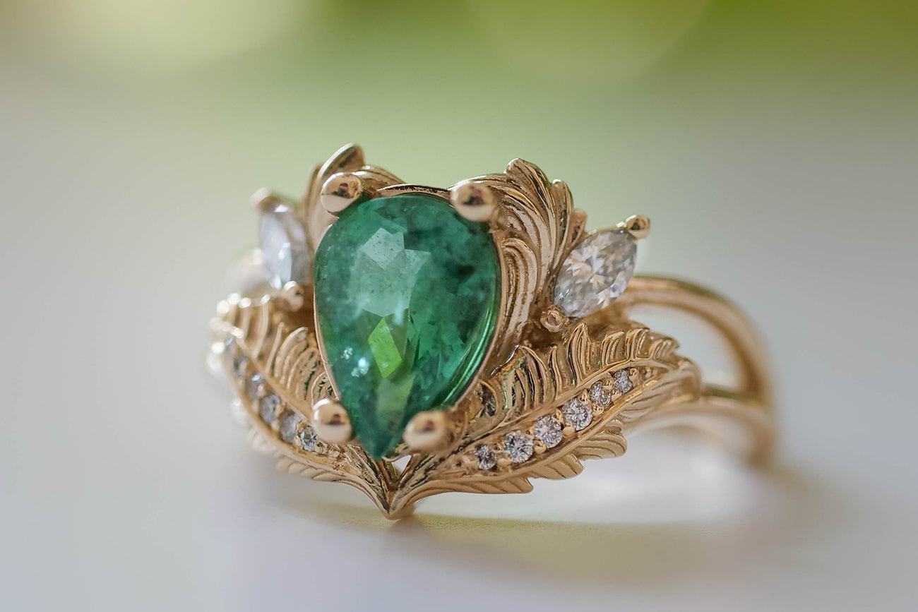 Emerald engagement ring nature inspired