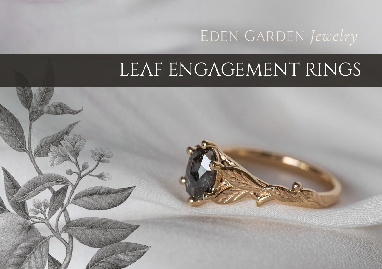 Leaf and vine engagement rings, unique emerald engagement ring