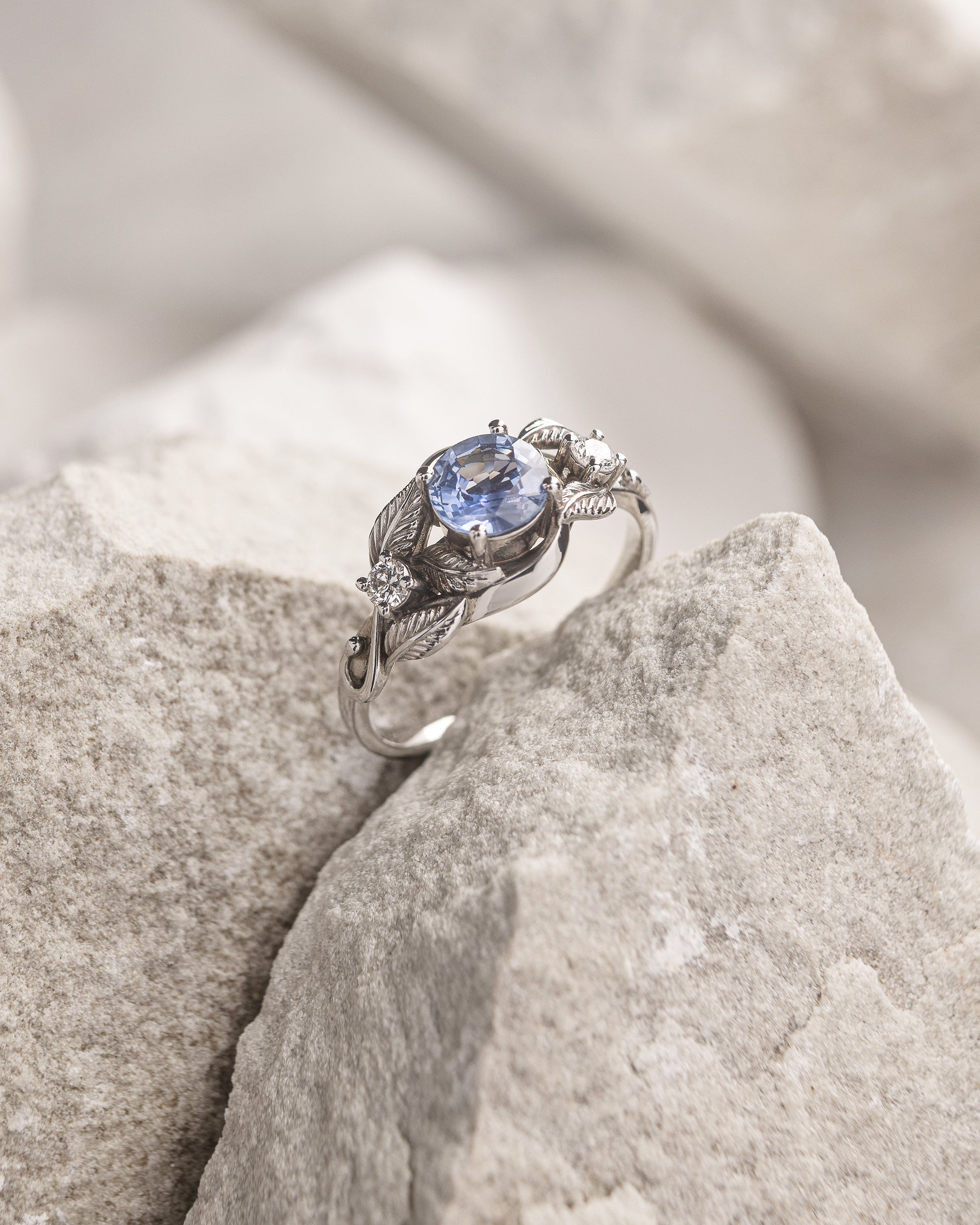 Round cut engagement ring, delicate nature engagement rings