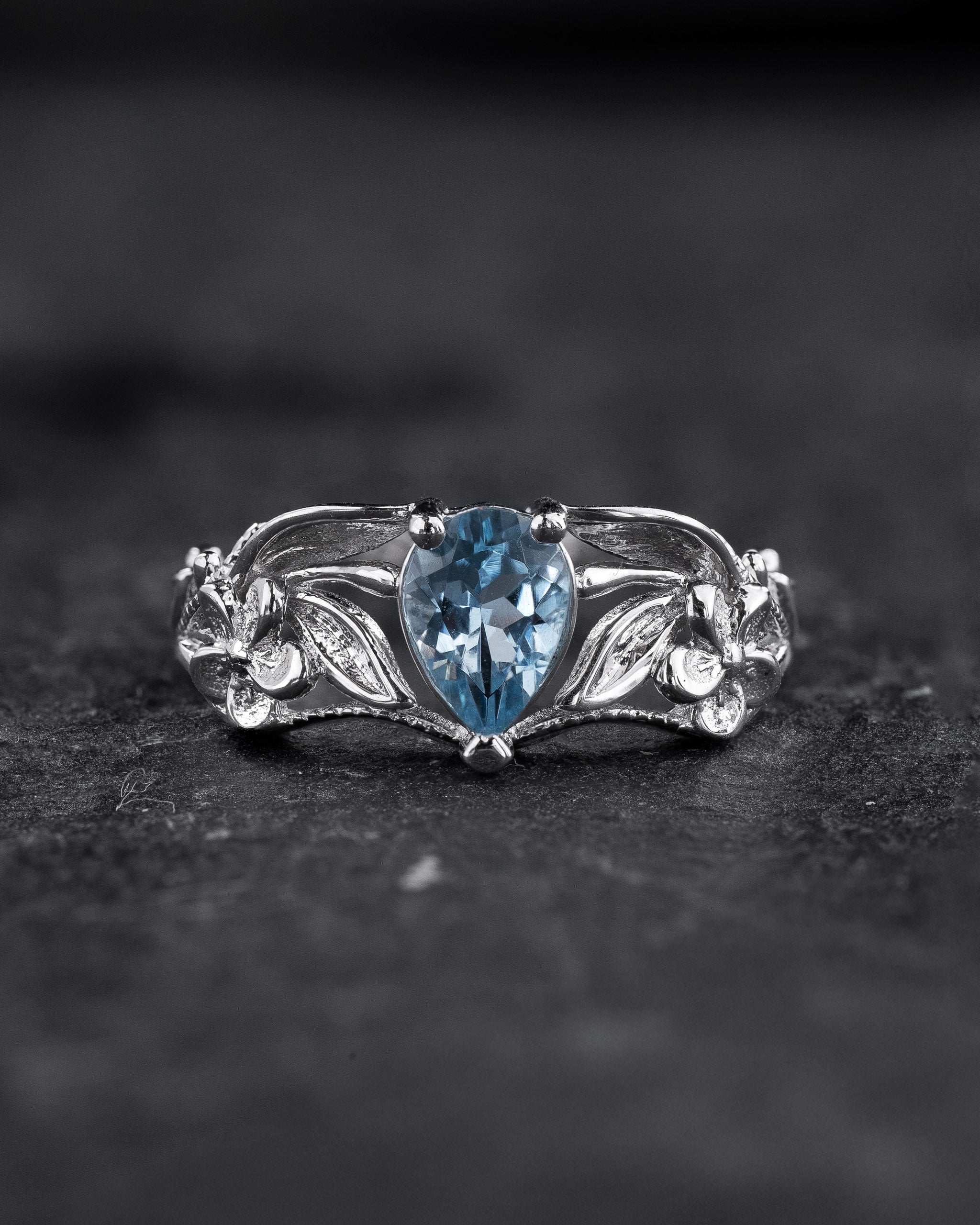 Alexandrite engagement ring with flowers