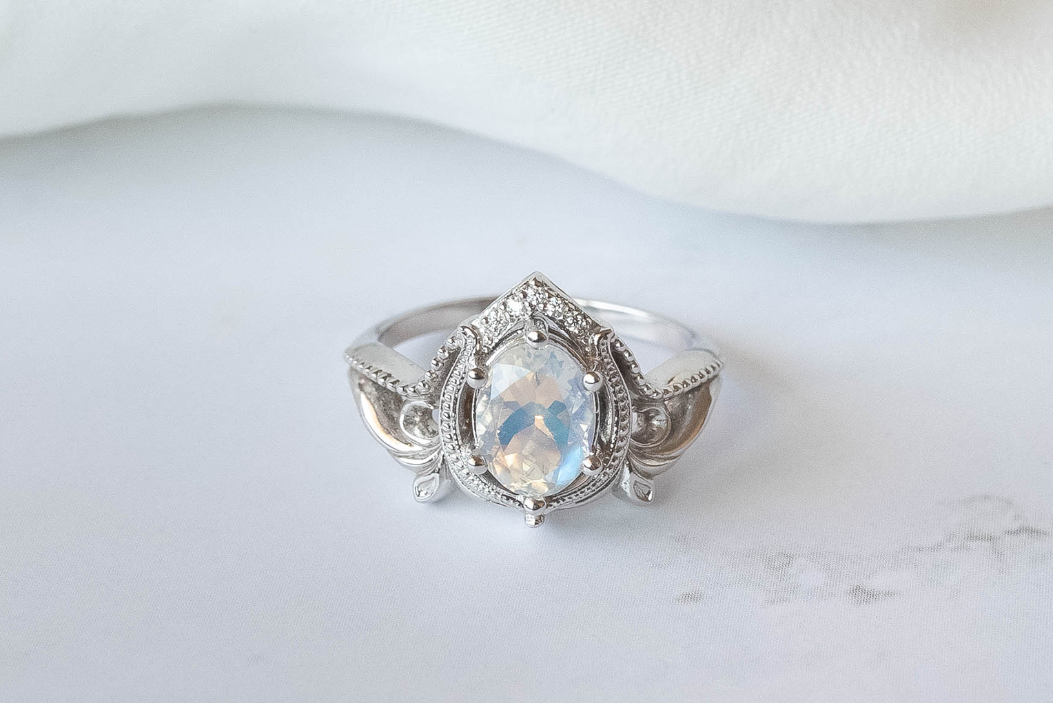 Pearl Moonstone Engagement Ring Set White Gold Women Pear Shaped Moonstone  Bridal Set Halo Infinity Diamond Wedding Ring Jewelry 3 Ring Set - Etsy