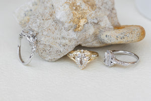 Lab grown diamond engagement rings, leaf and vine gold rings