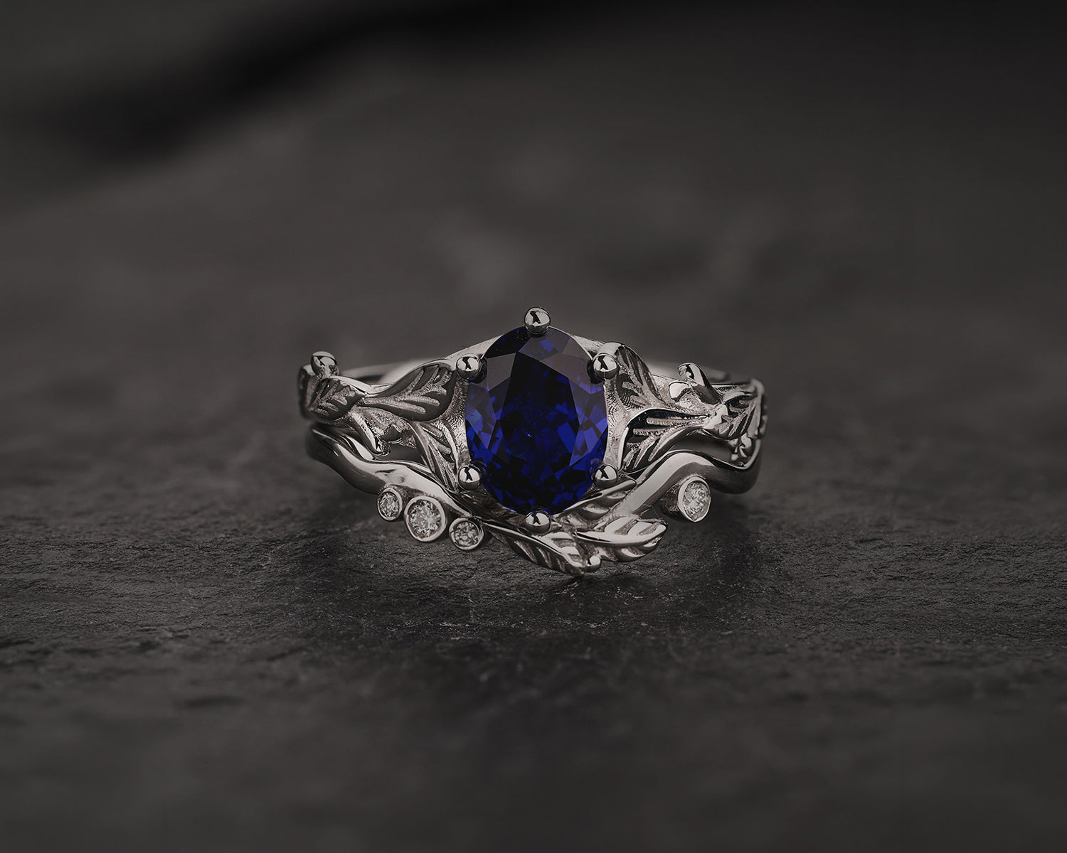 Leaf and vine engagement ring, oval emerald gold ring