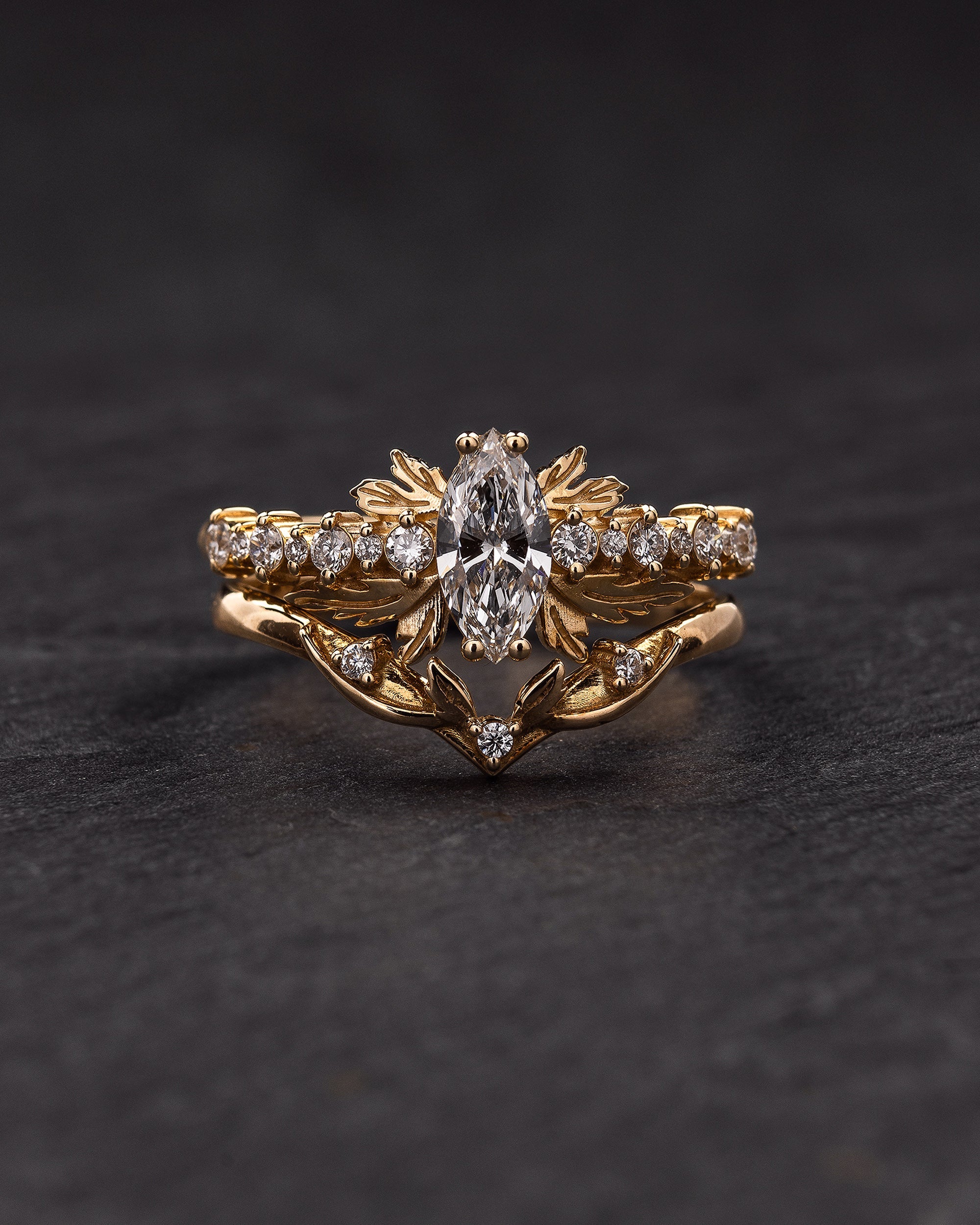 Marquise engagement rings with leaves