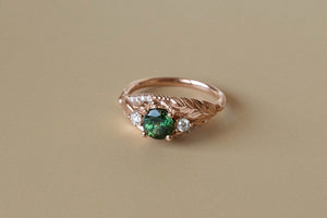 Green gemstone engagement rings, nature inspired gold rings for women