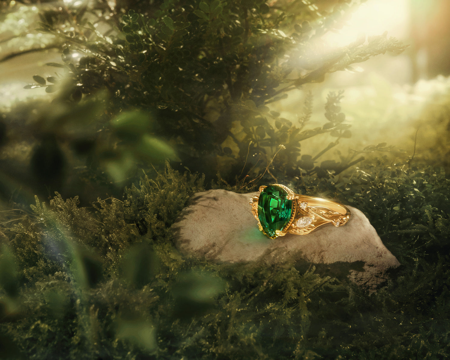 Pear cut gemstone engagement ring set