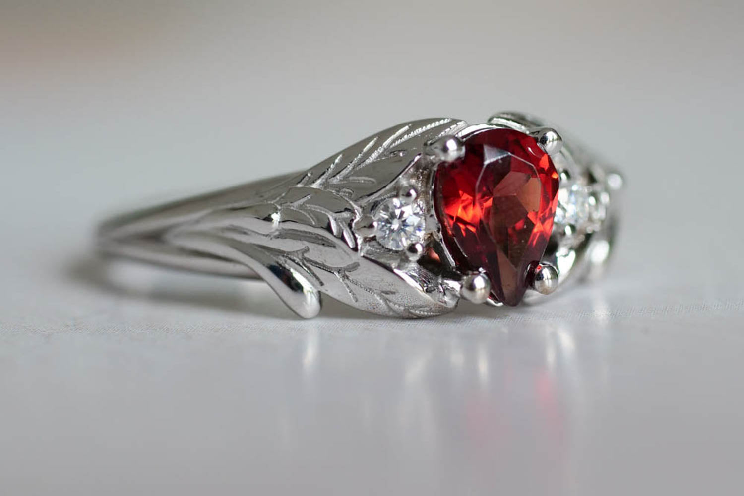 Unique kite cut red ruby engagement ring solid 14k white gold black sp –  Ohjewel