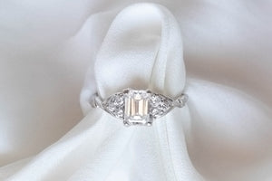 Colourless gemstone engagement rings, white gold moissanite ring