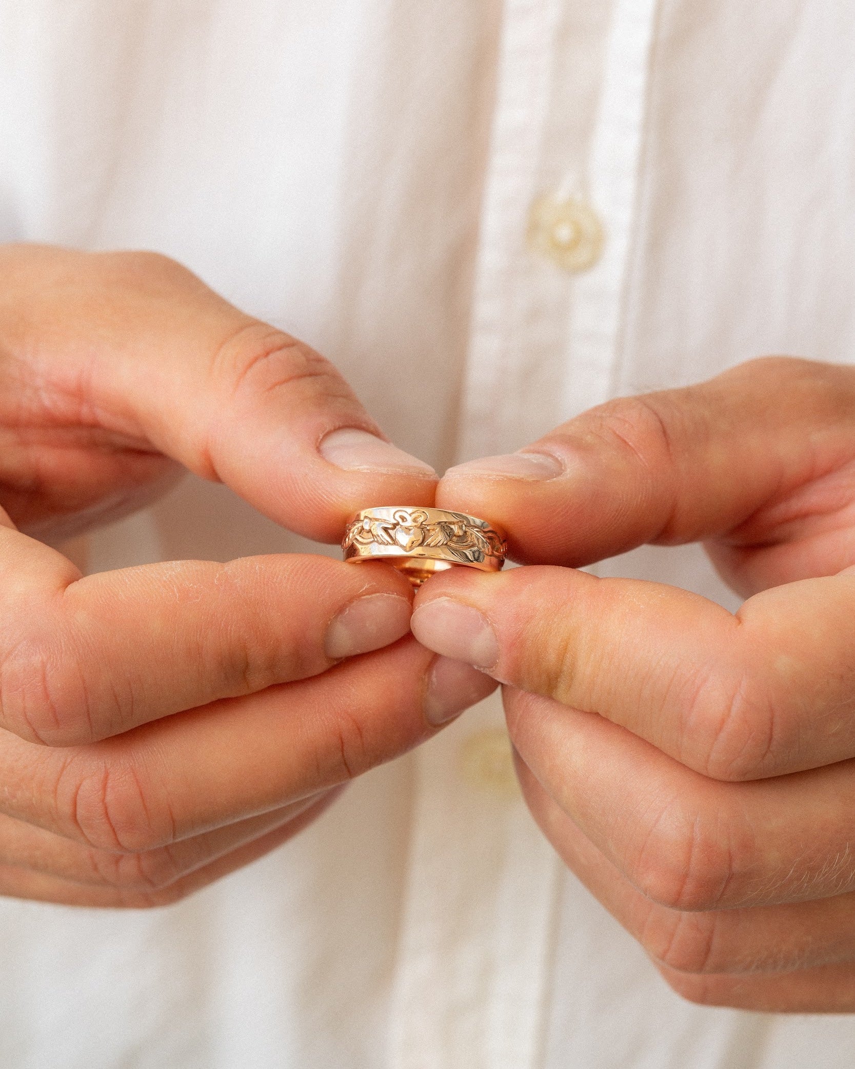 Gold Claddagh Ring for Men Celtic Wedding Band 14K 18K Gold