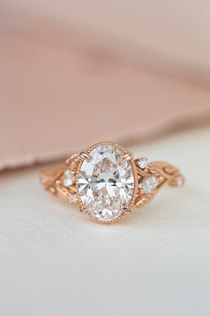 Oval lab grown diamond engagement ring, rose gold leaves and vines ring / Patricia - Eden Garden Jewelry™