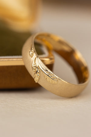 Satin wedding band with branch, sandblast finish, 6 mm wide - Eden Garden Jewelry™