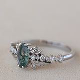 READY TO SHIP: Verbena ring in 18K white gold, natural moss agate marquise cut 8x4 mm, accents lab grown diamonds, RING SIZE: 5.5 - 8.5 US