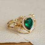 1 carat lab emerald engagement ring, gold nature inspired ring with diamond halo / Adonis halo - Eden Garden Jewelry™