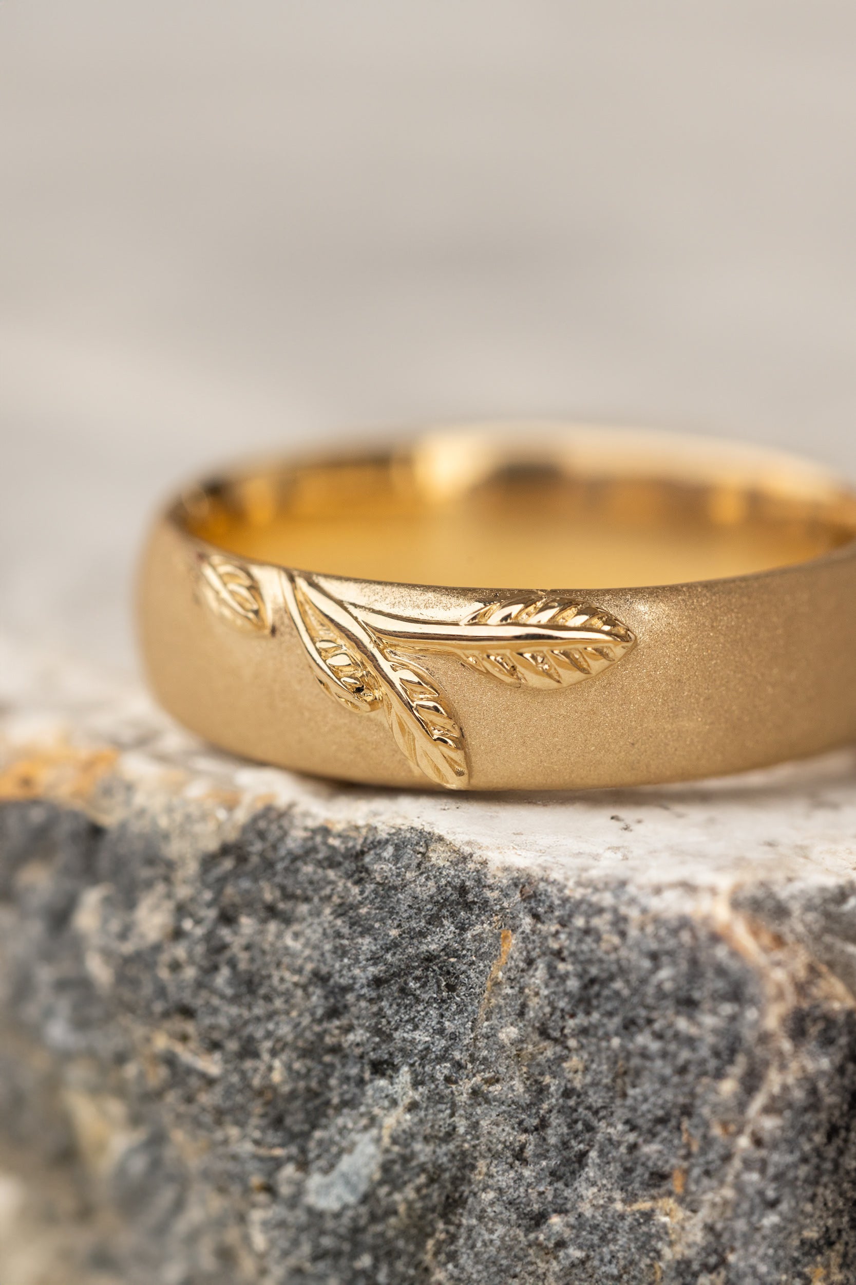 Nature Wedding Rings For Men, Gold Leaf Wedding Rings, Comfort Fit ...