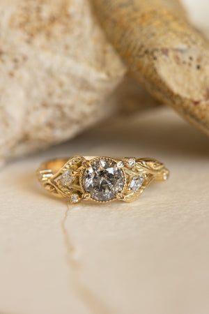 Natural salt & pepper diamond engagement ring with accent diamonds / Patricia - Eden Garden Jewelry™
