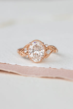 Oval lab grown diamond engagement ring, rose gold leaves and vines ring / Patricia - Eden Garden Jewelry™