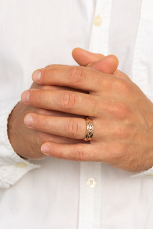 Mens EKG Heartbeat Wedding Ring Silver + Gold Heart Lifeline