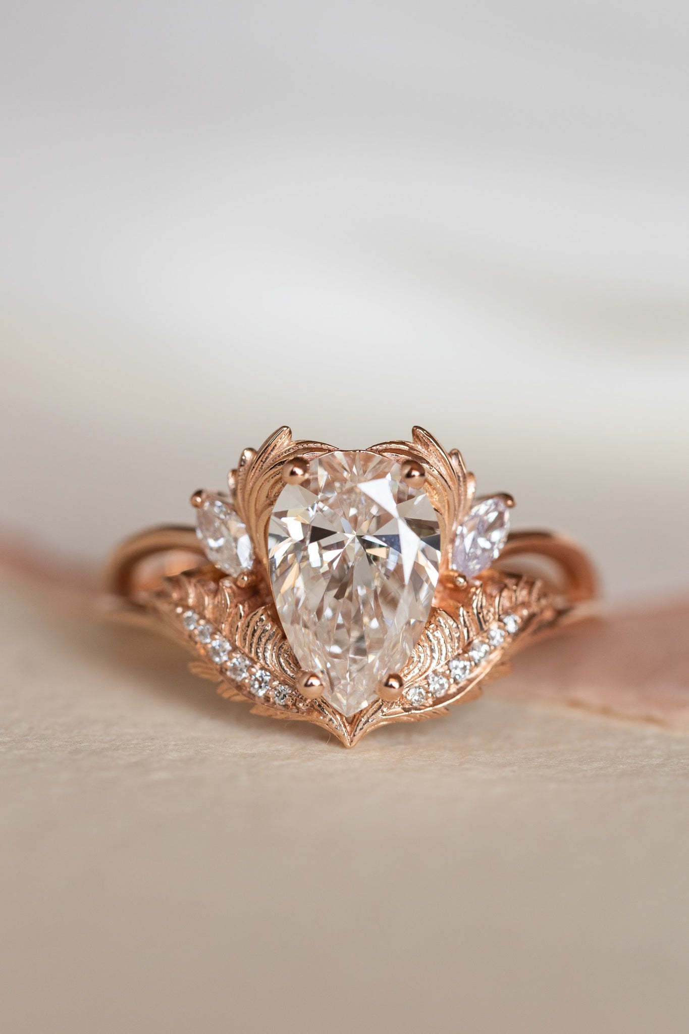 Lab grown diamond engagement ring, rose gold ring with pear cut gemstone / Adonis - Eden Garden Jewelry™