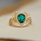 1 carat lab emerald engagement ring, gold nature inspired ring with diamond halo / Adonis halo - Eden Garden Jewelry™