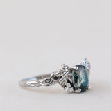 READY TO SHIP: Vineyard engagement ring in 14K white gold, oval moss agate, accents lab grown diamonds, RING SIZE: 5.5 - 8.5 US