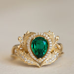 1 carat lab emerald engagement ring, gold nature inspired ring with diamond halo / Adonis halo - Eden Garden Jewelry™