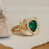 1 carat lab emerald engagement ring, gold nature inspired ring with diamond halo / Adonis halo - Eden Garden Jewelry™