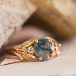 Unique moss agate engagement ring, rose gold engagement ring with accent diamonds / Wisteria - Eden Garden Jewelry™