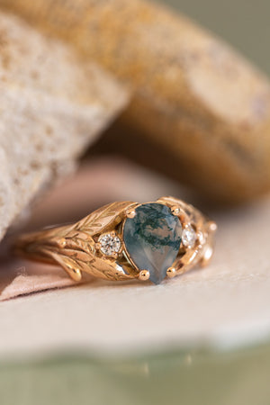 Unique moss agate engagement ring, rose gold engagement ring with accent diamonds / Wisteria - Eden Garden Jewelry™