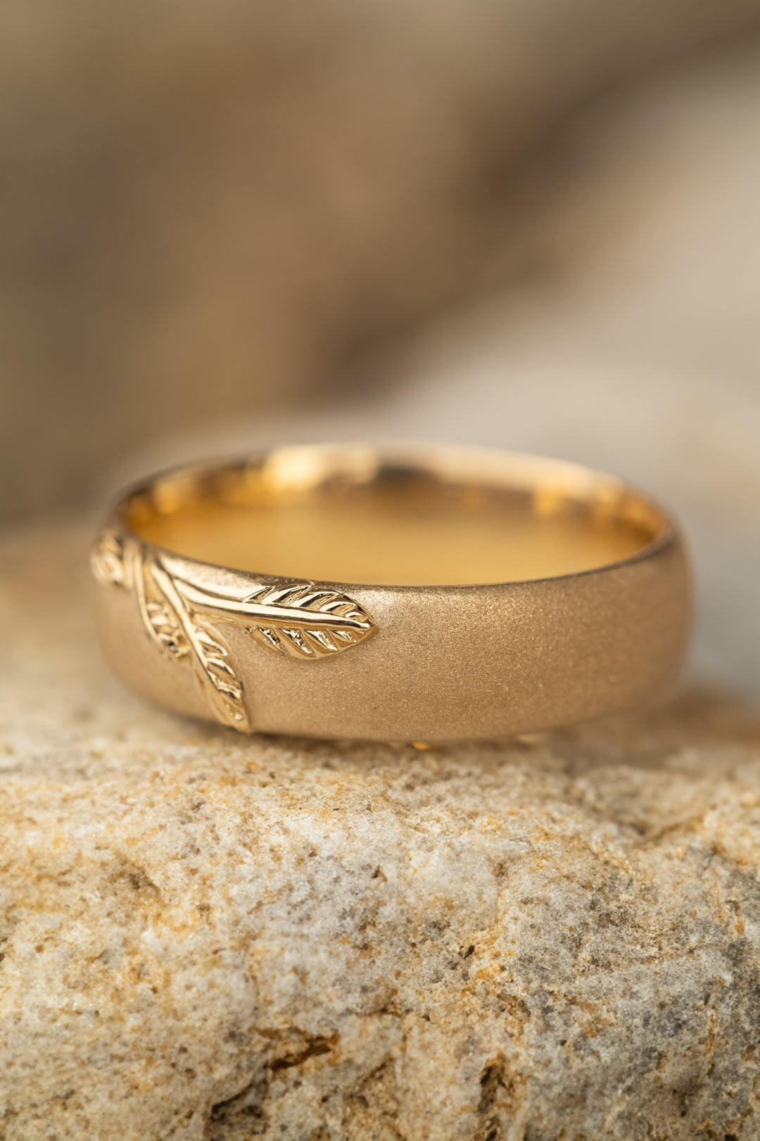 Nature Wedding Rings For Men, Gold Leaf Wedding Rings, Comfort Fit ...