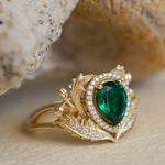 1 carat lab emerald engagement ring, gold nature inspired ring with diamond halo / Adonis halo - Eden Garden Jewelry™