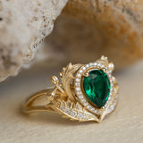 1 carat lab emerald engagement ring, gold nature inspired ring with diamond halo / Adonis halo - Eden Garden Jewelry™