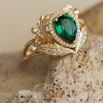 1 carat lab emerald engagement ring, gold nature inspired ring with diamond halo / Adonis halo - Eden Garden Jewelry™