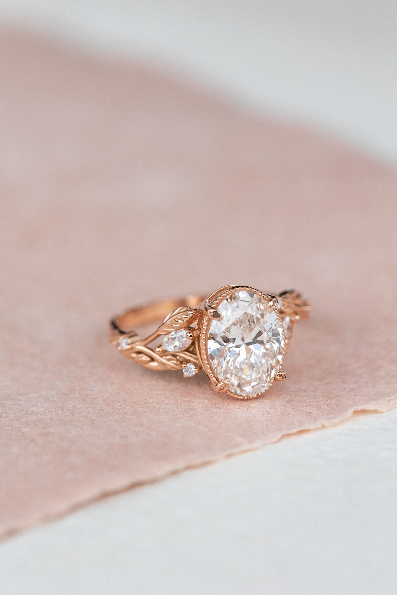 Oval lab grown diamond engagement ring, rose gold leaves and vines ring / Patricia - Eden Garden Jewelry™