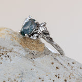 READY TO SHIP: Vineyard engagement ring in 14K white gold, oval moss agate, accents lab grown diamonds, RING SIZE: 5.5 - 8.5 US