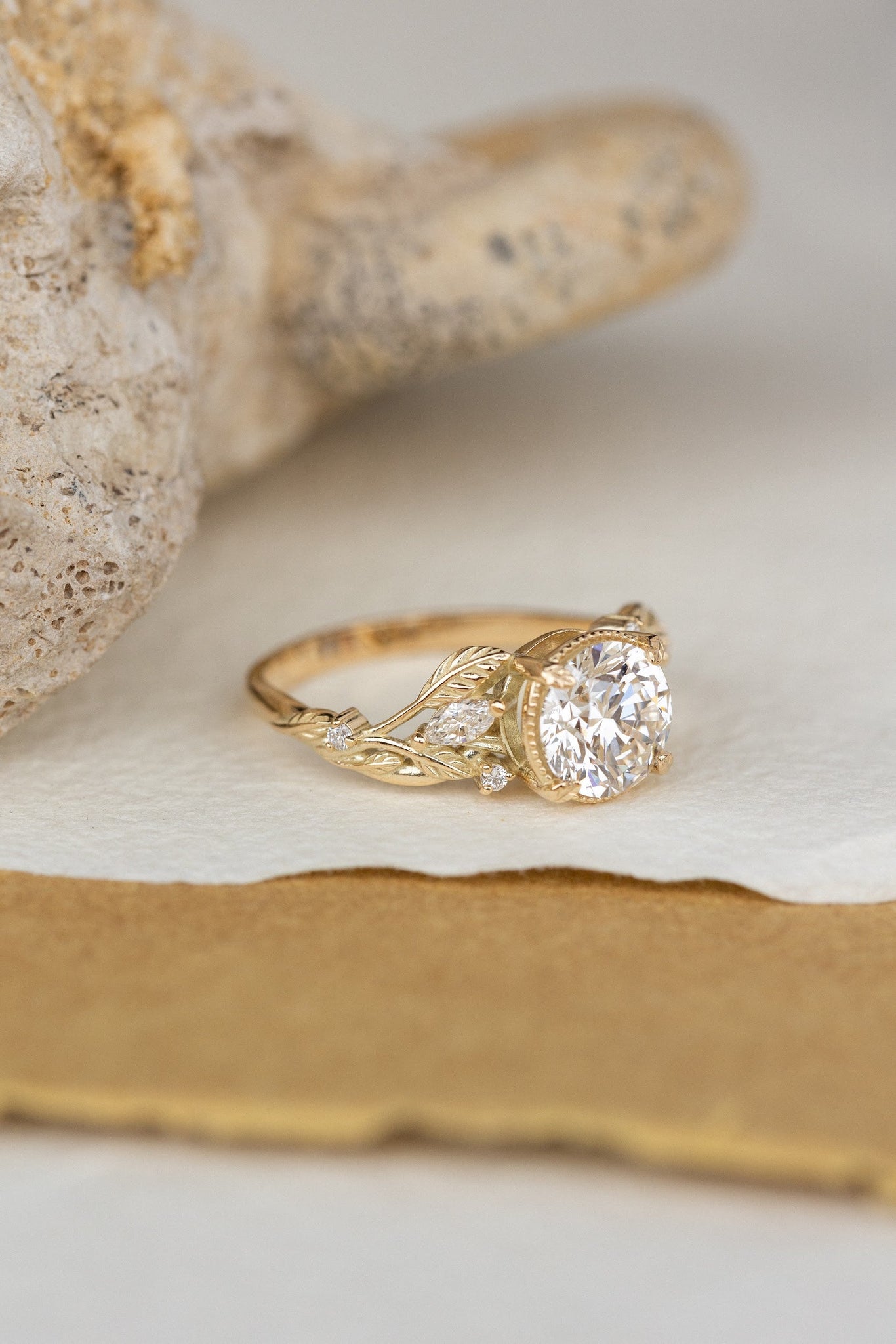 READY TO SHIP: Patricia ring in 14K yellow gold, lab grown diamond 7.5 mm, accent lab grown diamonds, AVAILABLE RING SIZES: 6-8US - Eden Garden Jewelry™