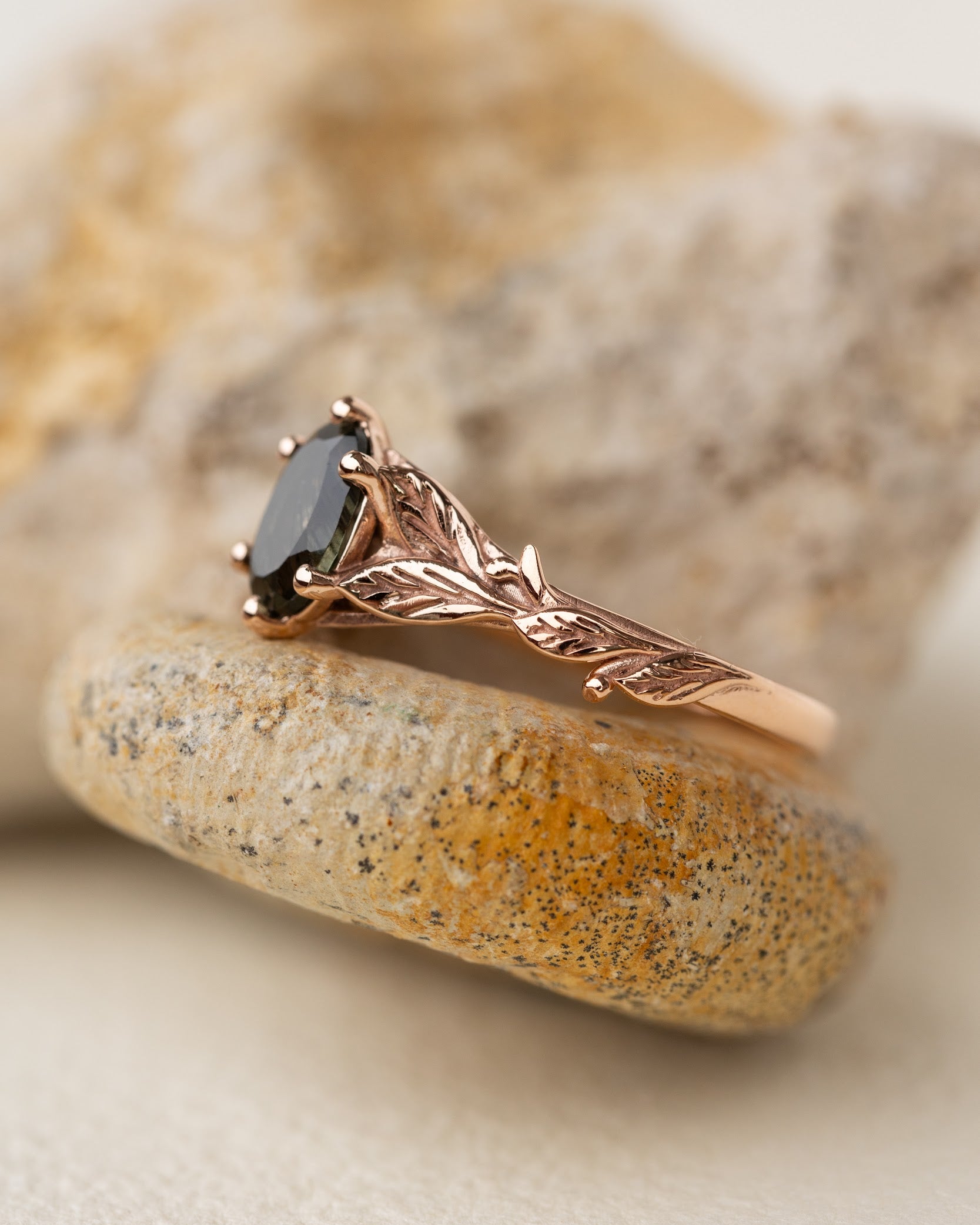 Freesia ring in 14K rutile peridot, rose gold, 8x6 mm oval cut - Eden Garden Jewelry™