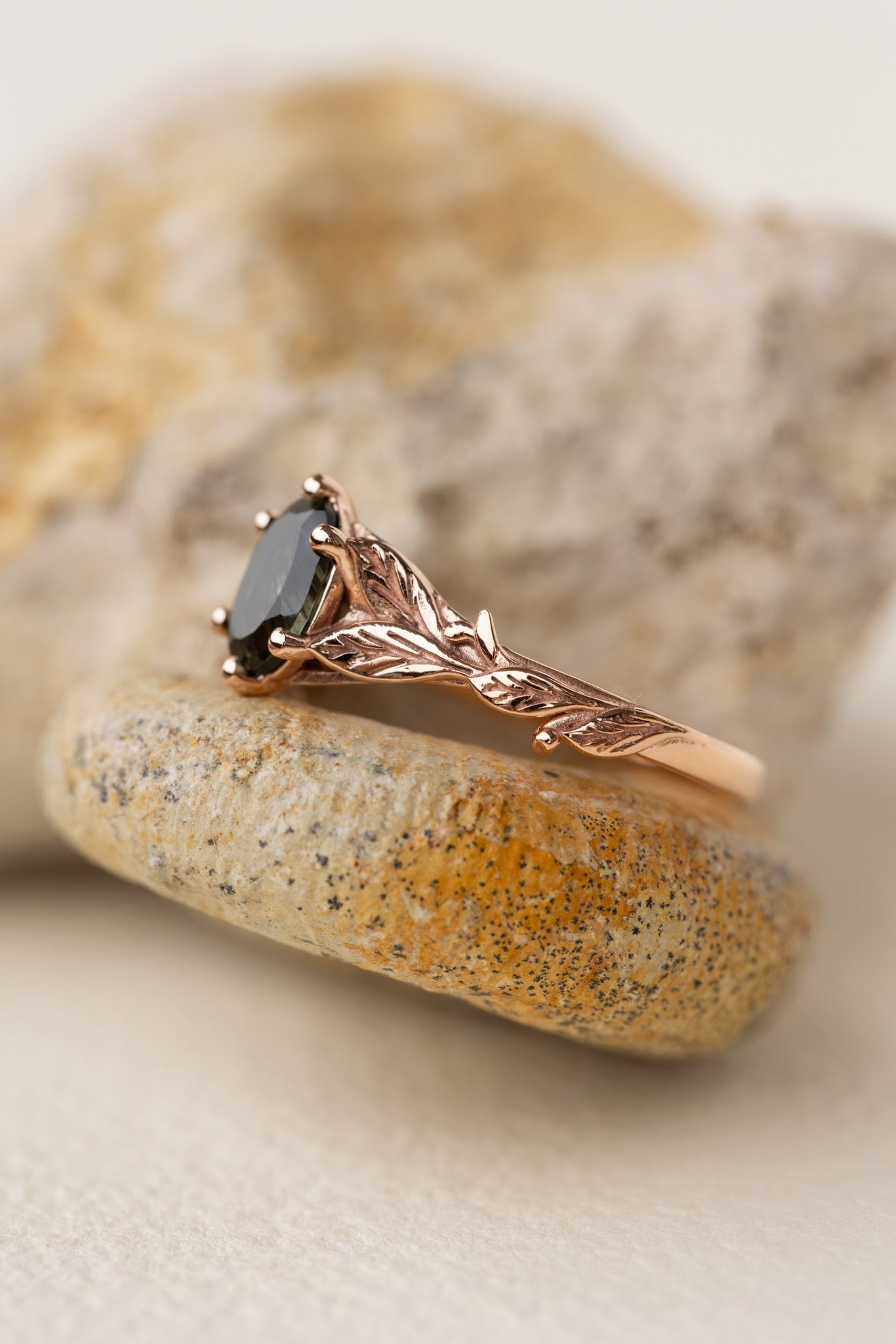 Freesia ring in 14K rutile peridot, rose gold, 8x6 mm oval cut - Eden Garden Jewelry™