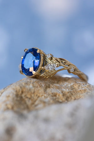 READY TO SHIP: Patricia ring in 18K rose/yellow/white gold, natural blue sapphire oval cut 8x6 mm, accent natural diamonds, AVAILABLE RING SIZES: 6-8US - Eden Garden Jewelry™
