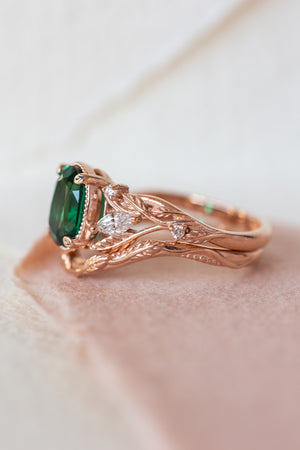 Emerald and accent diamonds engagement ring, rose gold engagement ring / Patricia - Eden Garden Jewelry™