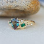 Colour changing alexandrite engagement ring, gold vines proposal ring / Patricia - Eden Garden Jewelry™