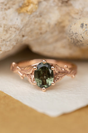 Freesia ring in 14K rutile peridot, rose gold, 8x6 mm oval cut - Eden Garden Jewelry™