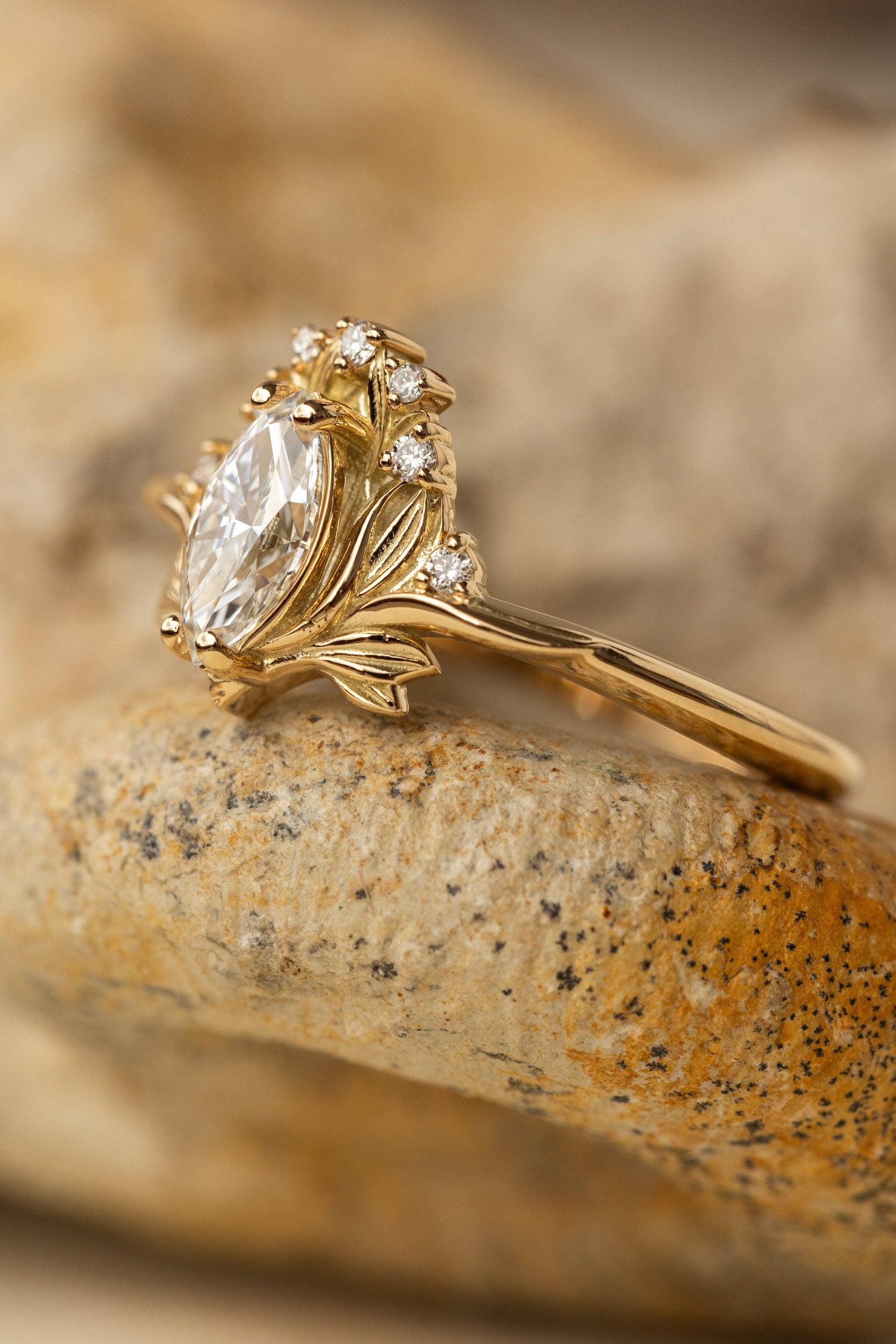 Lab grown diamond engagement ring, gold flower ring with diamonds / Iris - Eden Garden Jewelry™