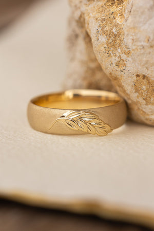 Palm leaf wedding band, sandblast finish, 6 mm wide - Eden Garden Jewelry™